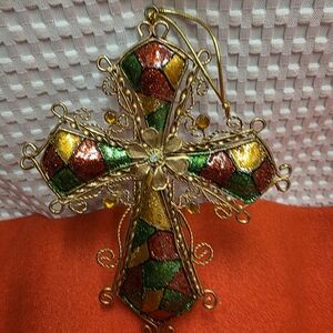 Colorful Stained Glass Cross Ornament